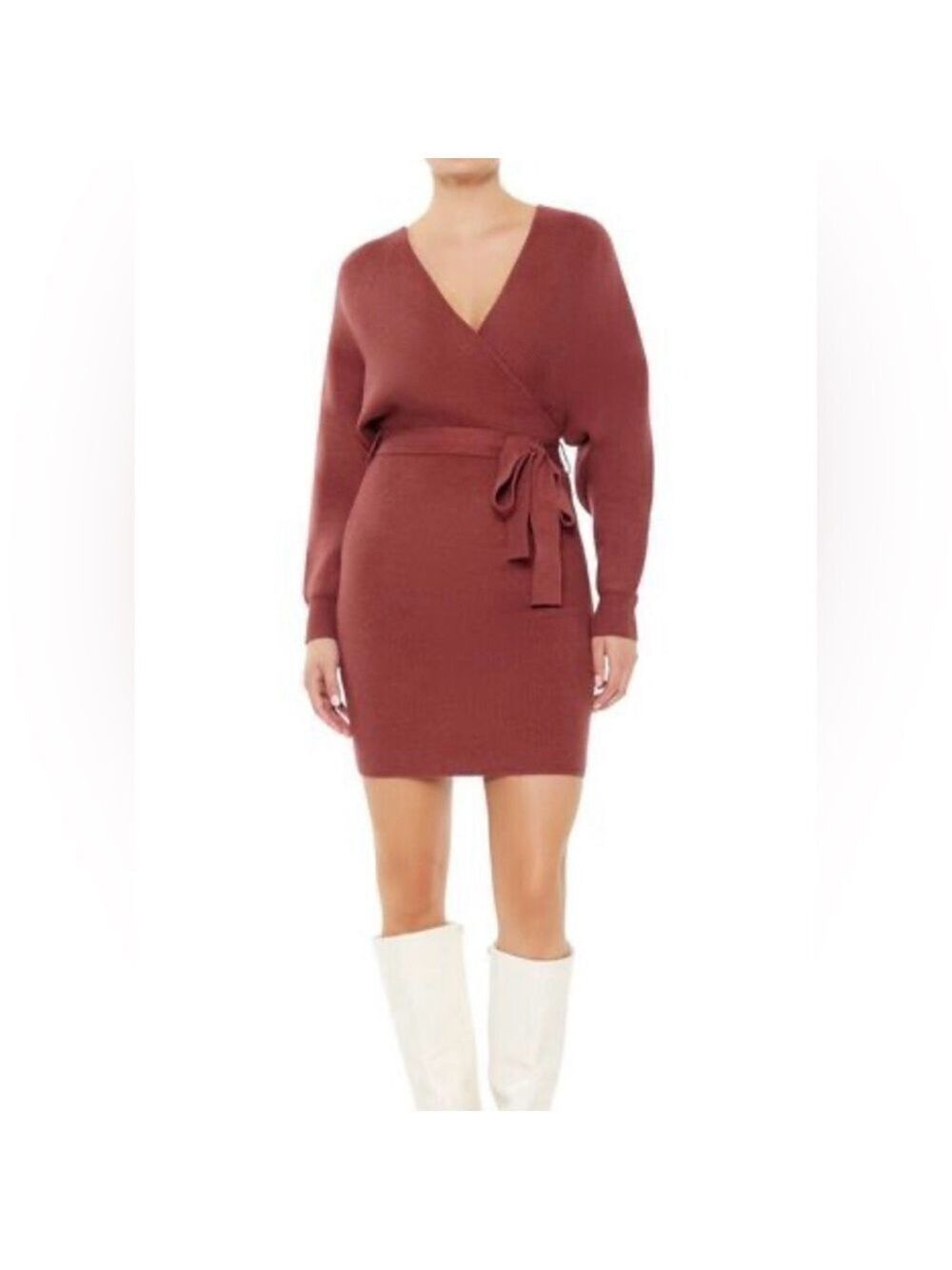 FOREVER 21 Long Sleeve Burnt Orange Sweater Dress with Back Cut Out NWT
